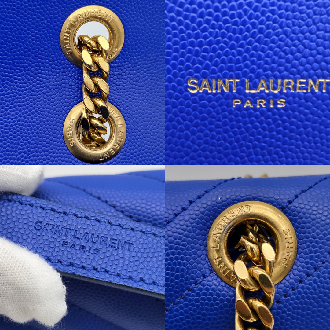 YVES SAINT LAURENT BLUE QUILTED MONOGRAM ENVELOPE