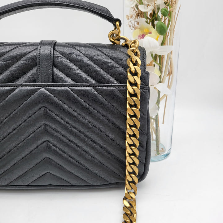 YVES SAINT LAURENT COLLEGE CHEVRON QUILTED BAG GHW MEDIUM