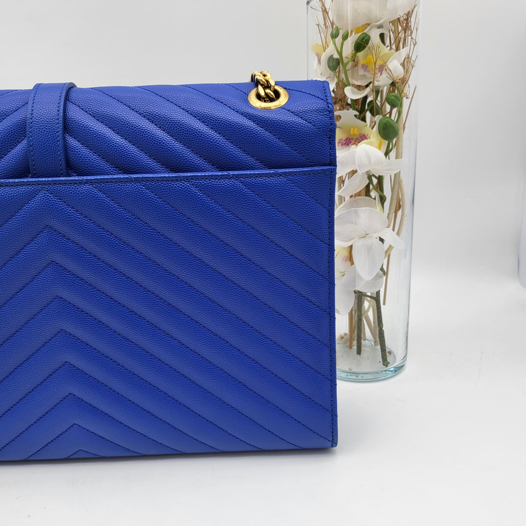 YVES SAINT LAURENT BLUE QUILTED MONOGRAM ENVELOPE