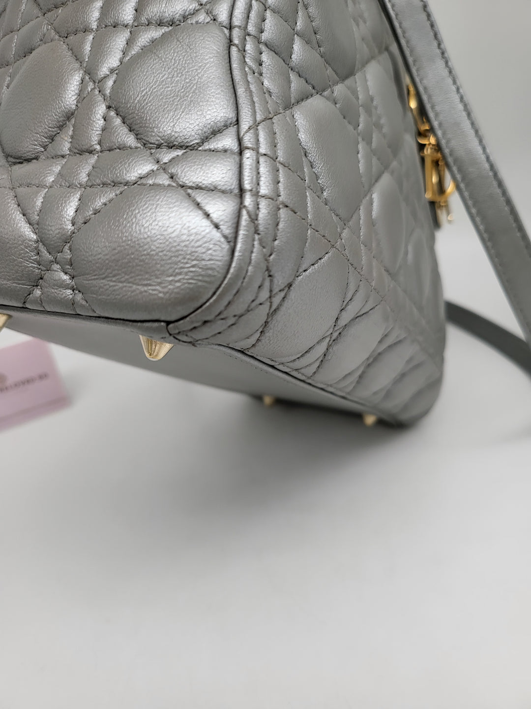CHRISTIAN DIOR LADY DIOR MEDIUM PEARL GREY LAMBSKIN LEATHER