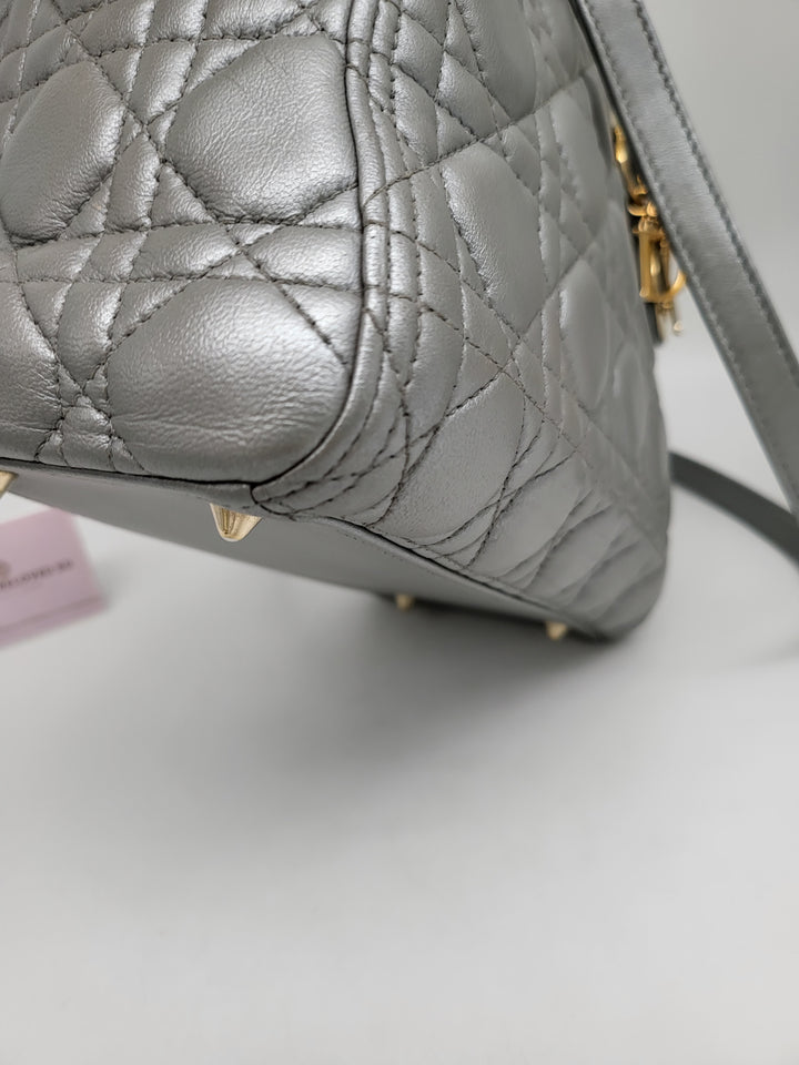 CHRISTIAN DIOR LADY DIOR MEDIUM PEARL GREY LAMBSKIN LEATHER