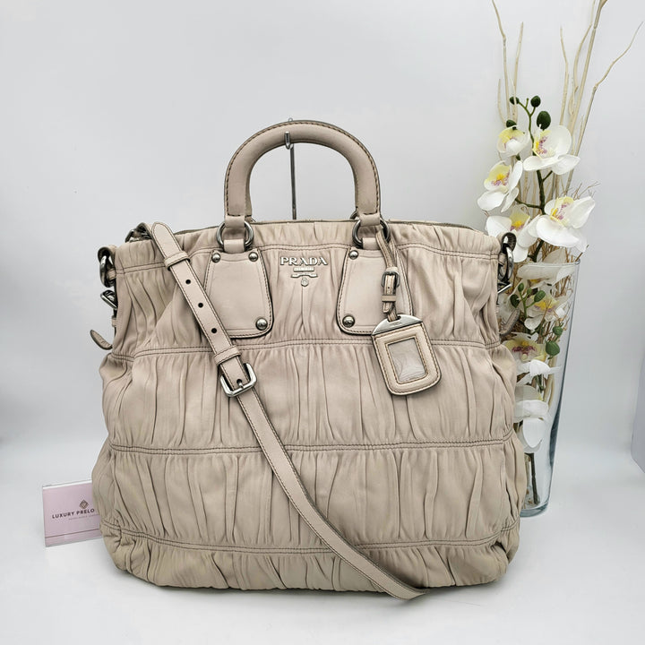 PRADA NAPPA GAUFRE BEIGE LEATHER 2 WAY BAG