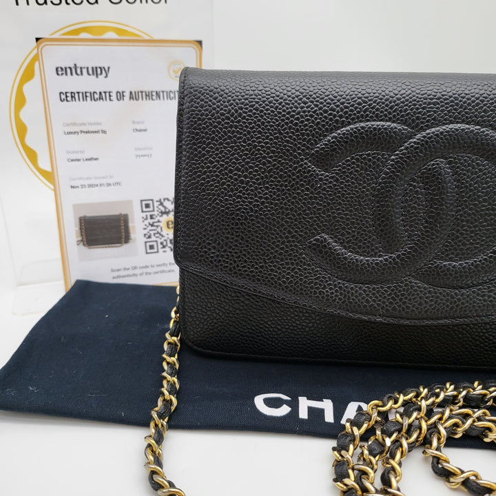 CHANEL CAVIAR TIMELESS WALLET ON CHAIN BLACK