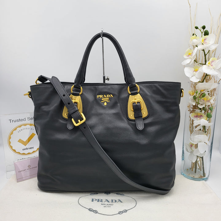 PRADA BLACK LEATHER 2 WAY BAG