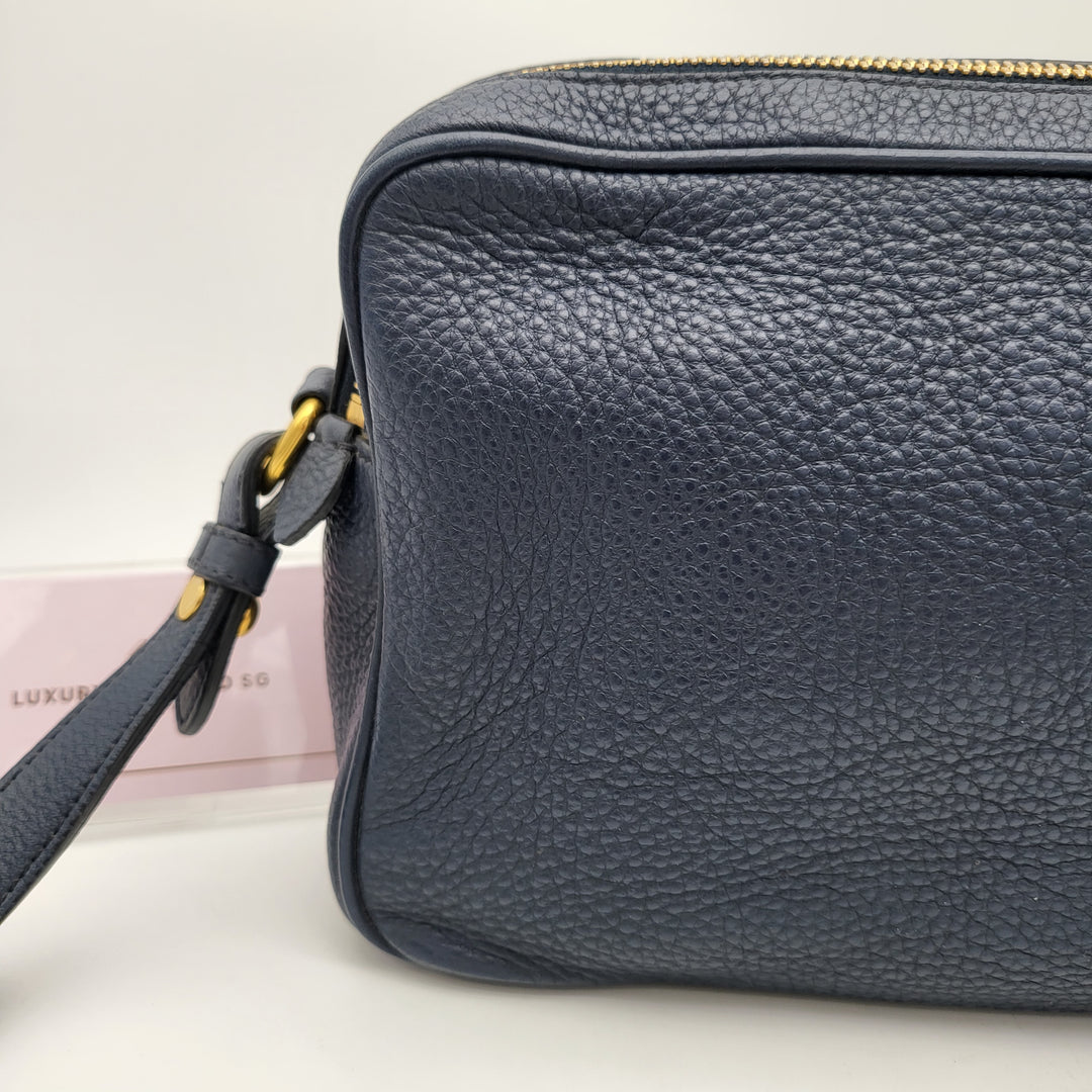 PRADA CALFSKIN SHOULDER BAG NAVY