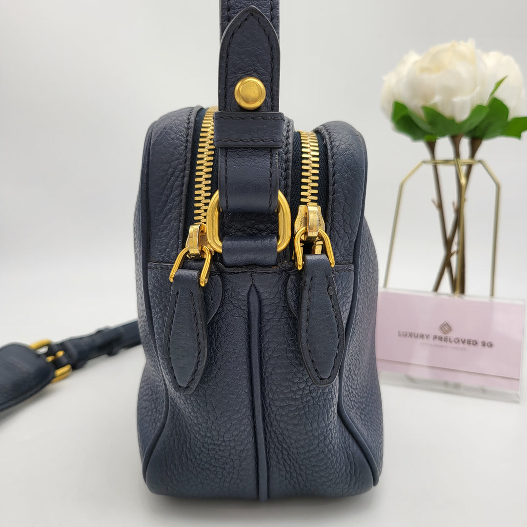 PRADA CALFSKIN SHOULDER BAG NAVY