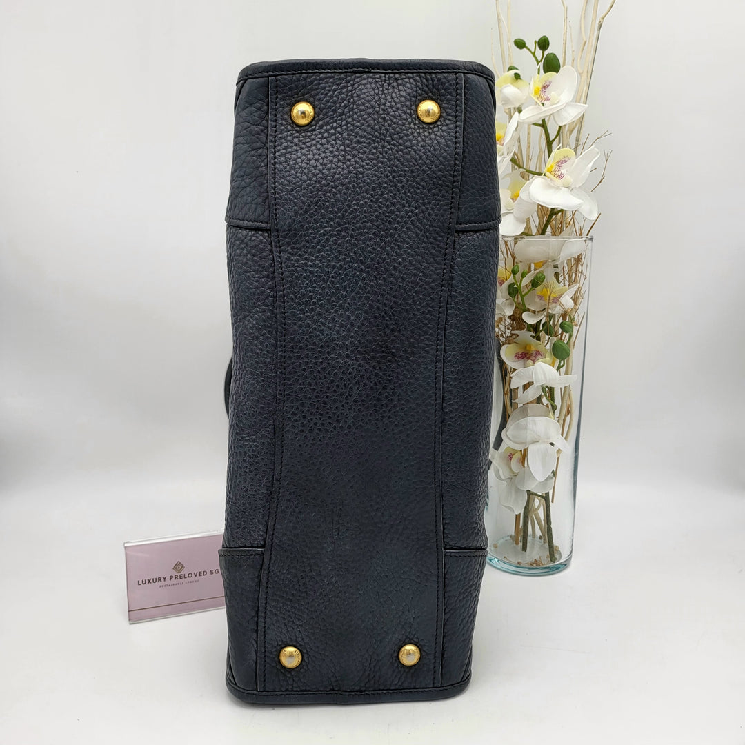 PRADA LEATHER SHOULDER NAVY