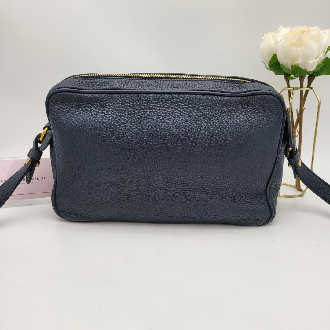 PRADA CALFSKIN SHOULDER BAG NAVY