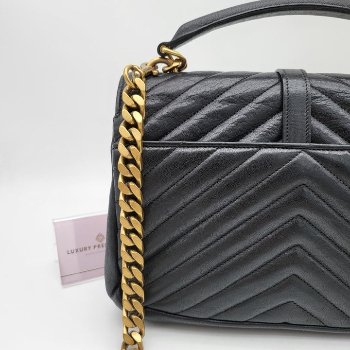 YVES SAINT LAURENT COLLEGE CHEVRON QUILTED BAG GHW MEDIUM