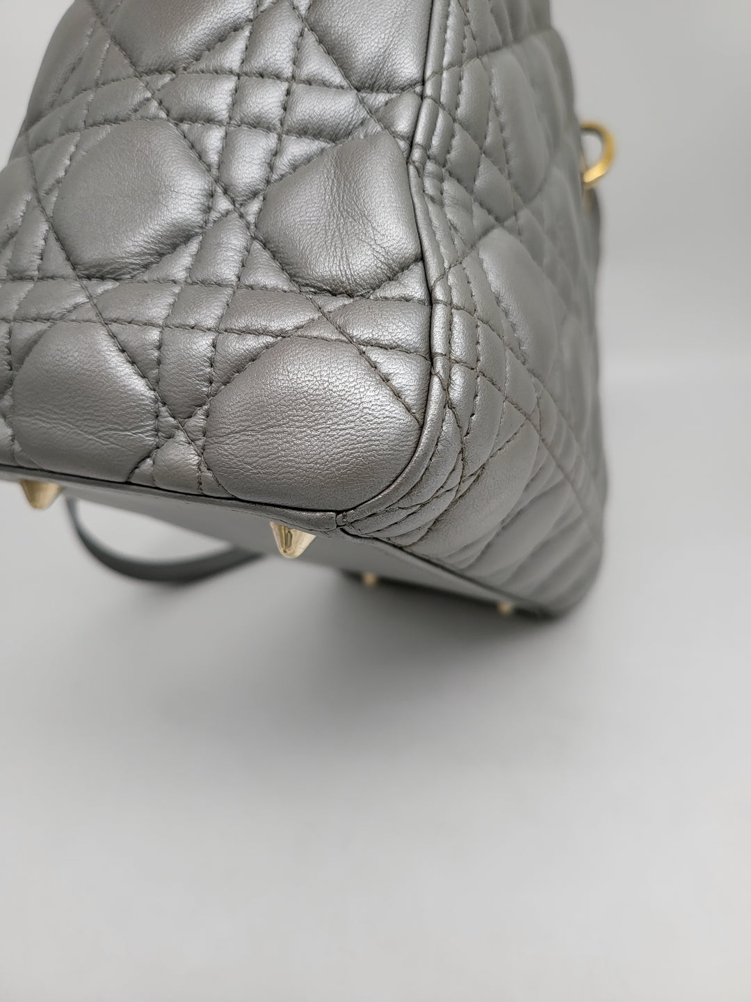 CHRISTIAN DIOR LADY DIOR MEDIUM PEARL GREY LAMBSKIN LEATHER