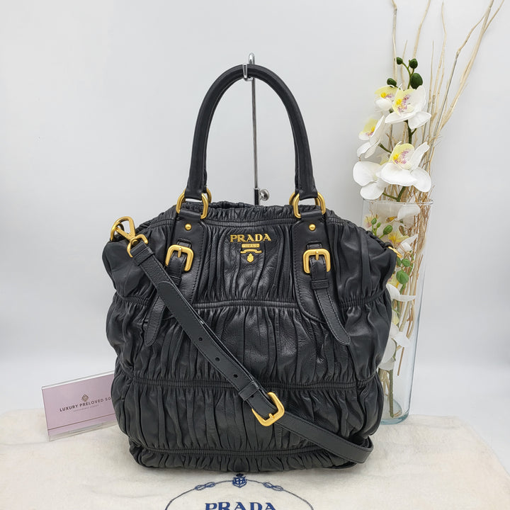 PRADA GAUFRE LEATHER SHOPPING TOTE BAG