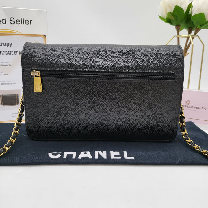 CHANEL CAVIAR TIMELESS WALLET ON CHAIN BLACK