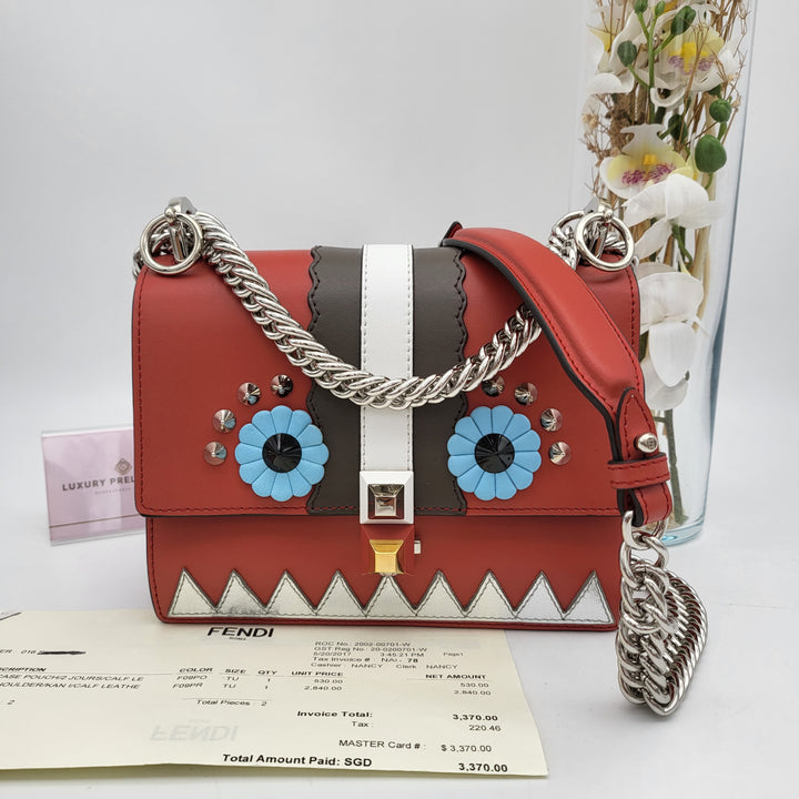 FENDI RED I KANS EYES FACES 2 WAY BAG