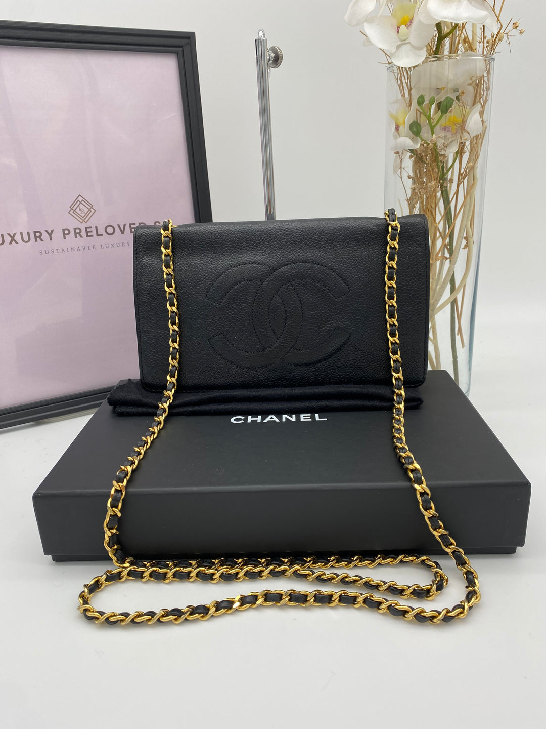 CHANEL CAVIAR TIMELESS WALLET ON CHAIN BLACK
