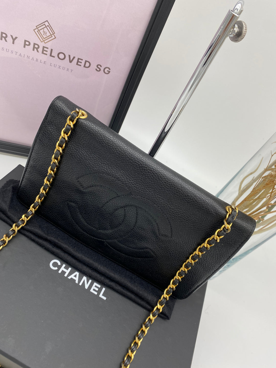 CHANEL CAVIAR TIMELESS WALLET ON CHAIN BLACK