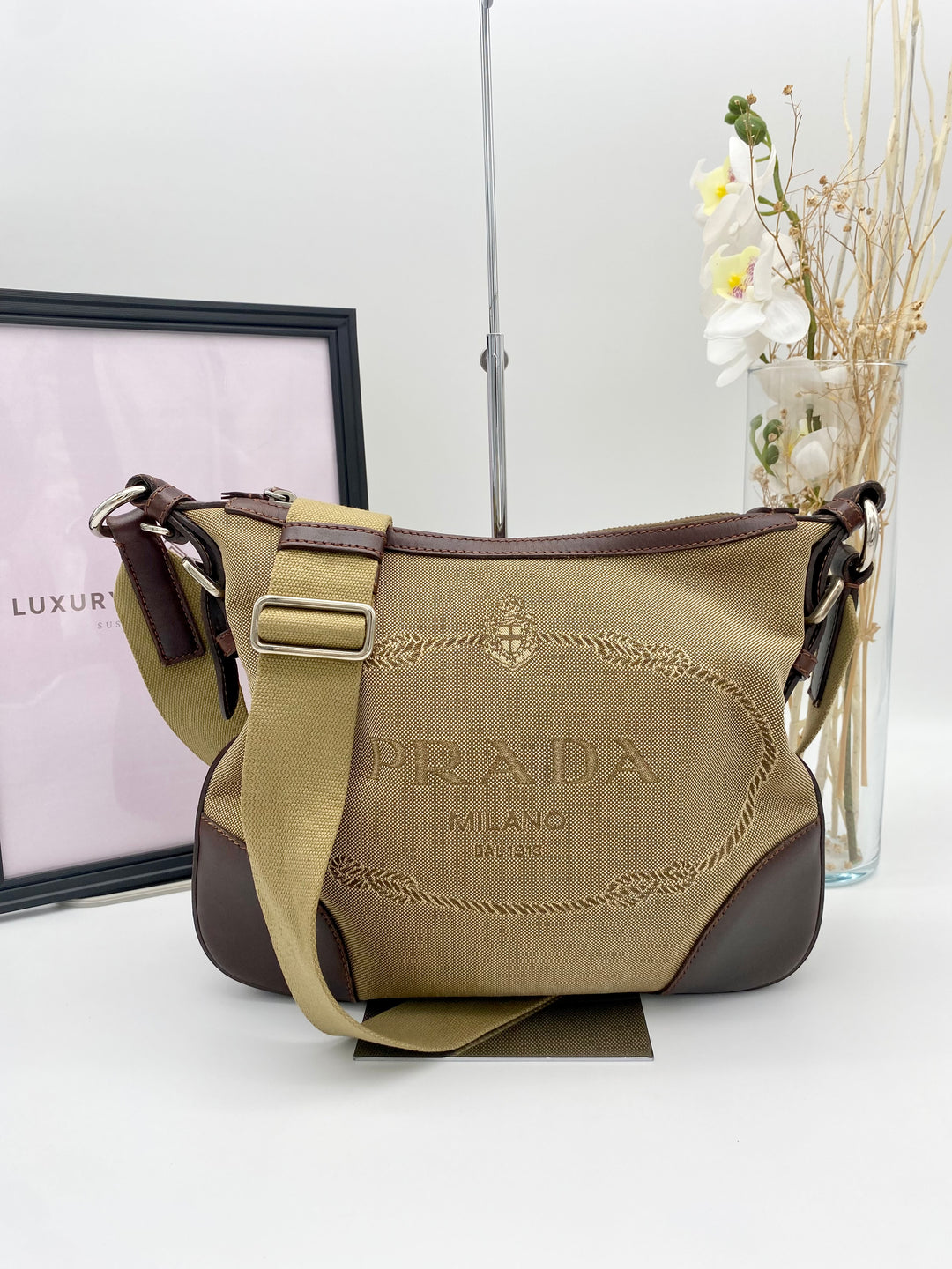 PRADA JACQUARD CANVAS SLING Luxury Preloved SG